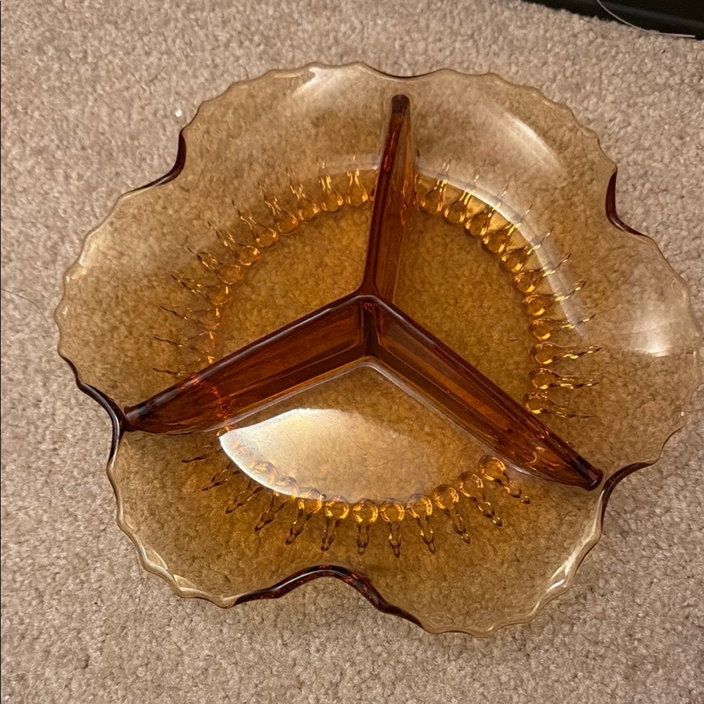 Amber Glass Divided Serving Dish